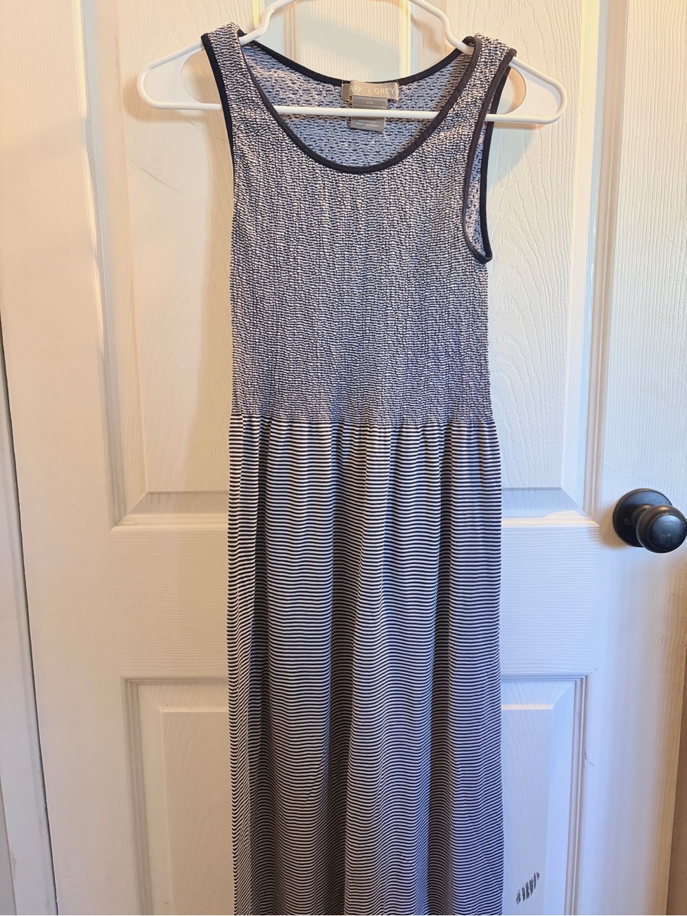 Lark + Gray Sleeveless Blue Striped Coastal Preppy Midi Dress